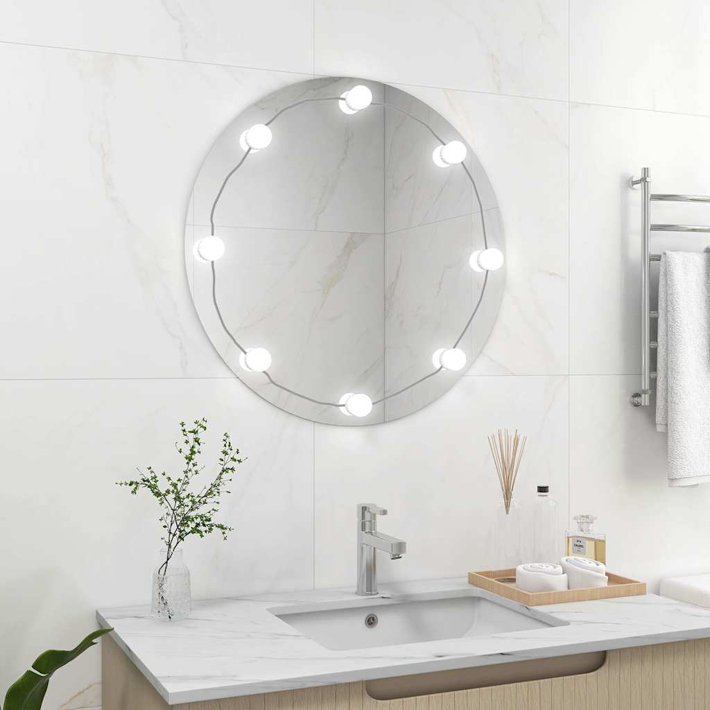 Vidaxl wandspiegel met led-lampen rond glas