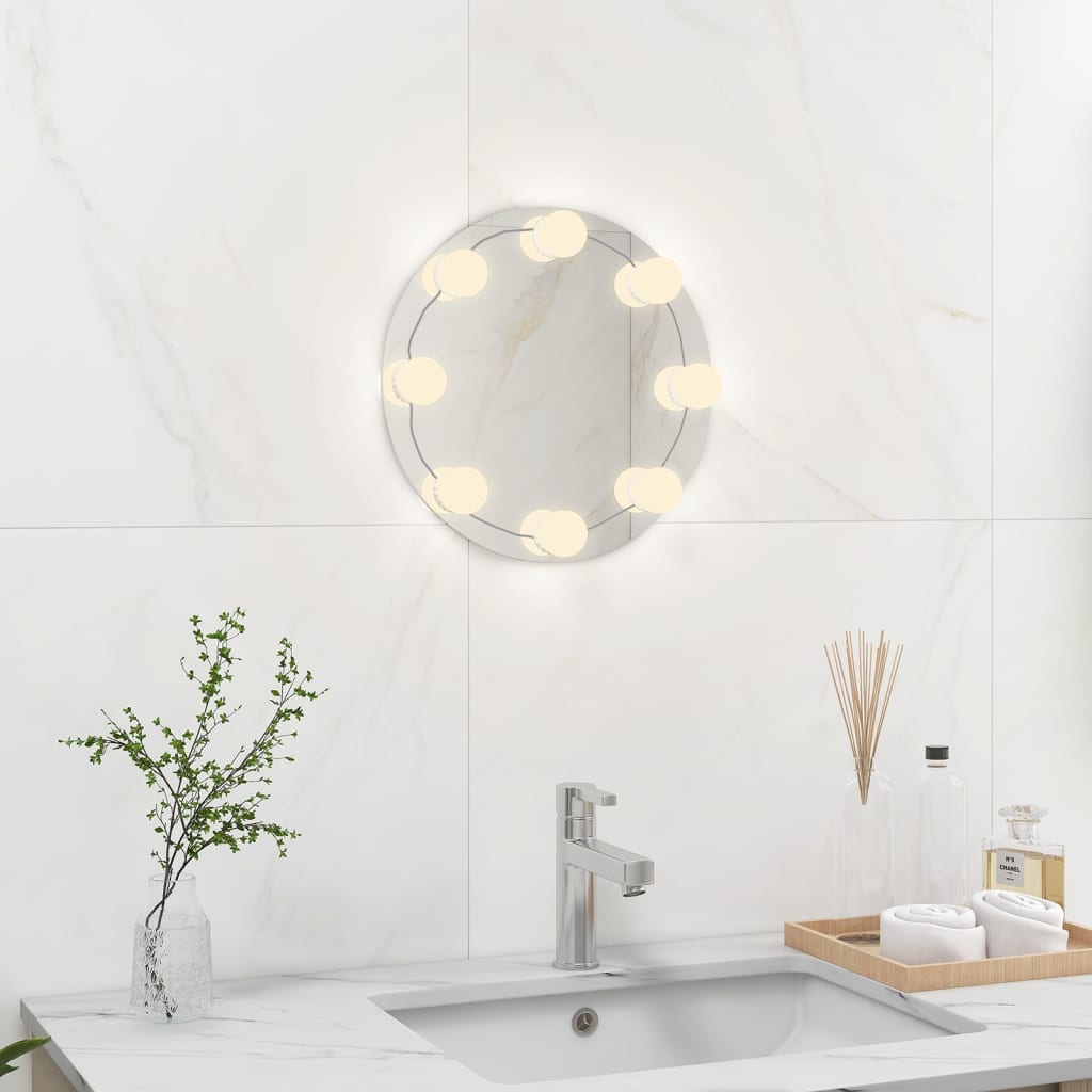 Miroir mural vidaxl sans liste de lampes LED autour du verre