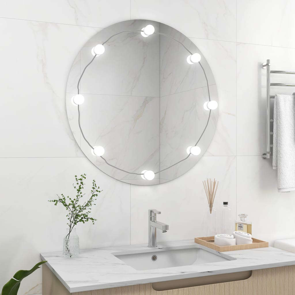 Miroir mural vidaxl sans liste de lampes LED autour du verre