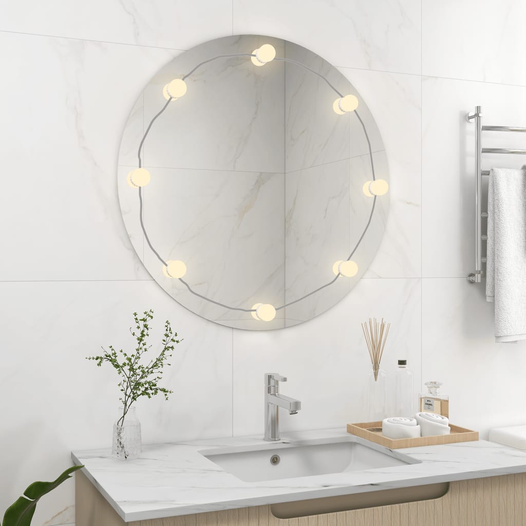 Miroir mural vidaxl sans liste de lampes LED autour du verre