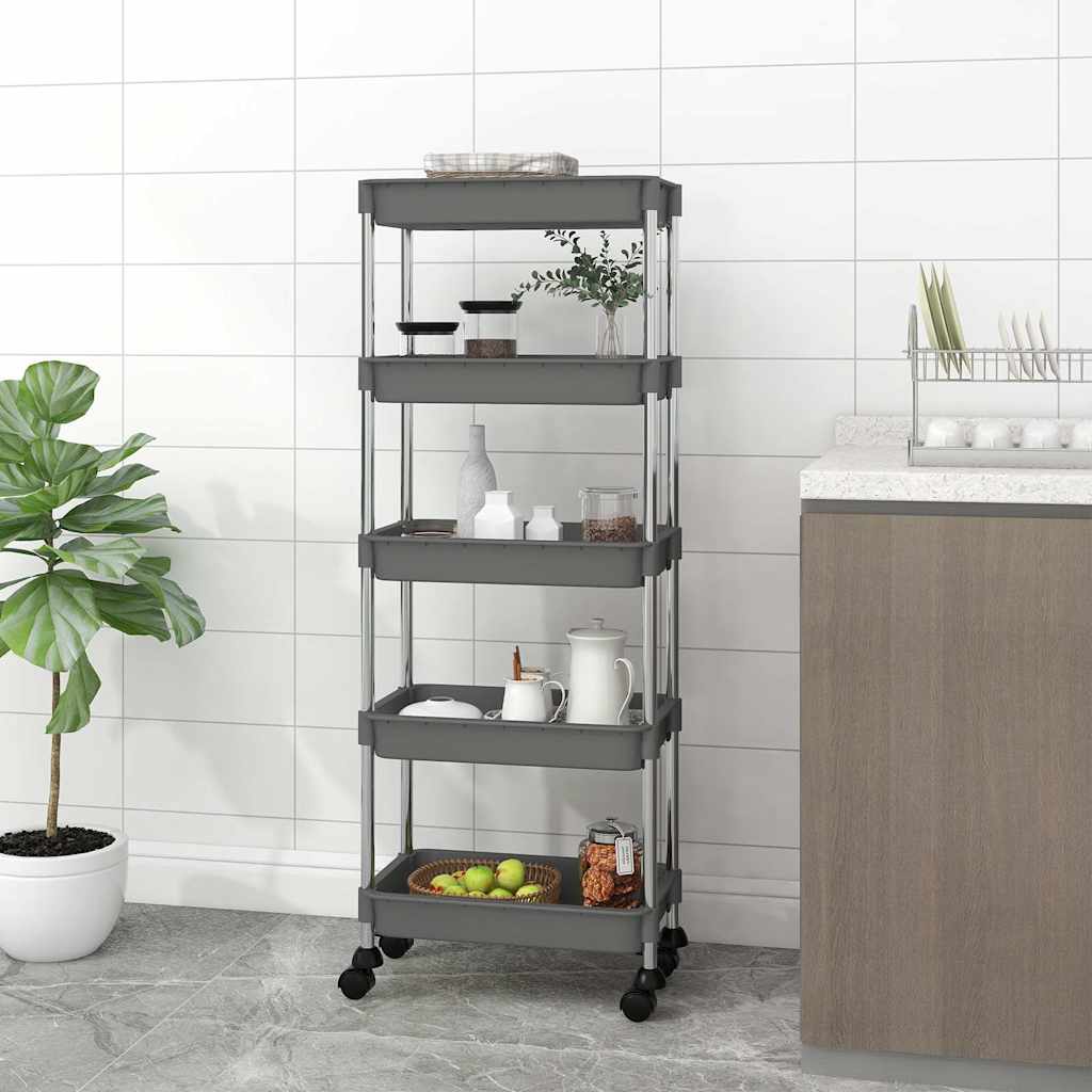 Vidaxl keukentrolley 5-laags 42x29x128 cm ijzer en abs grijs
