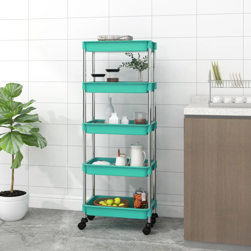 Vidaxl keukentrolley 5-laags 42x29x128 cm ijzer en abs turquoise