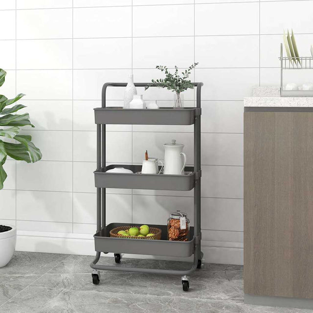 Vidaxl keukentrolley 3-laags 42x35x85 cm ijzer en abs grijs