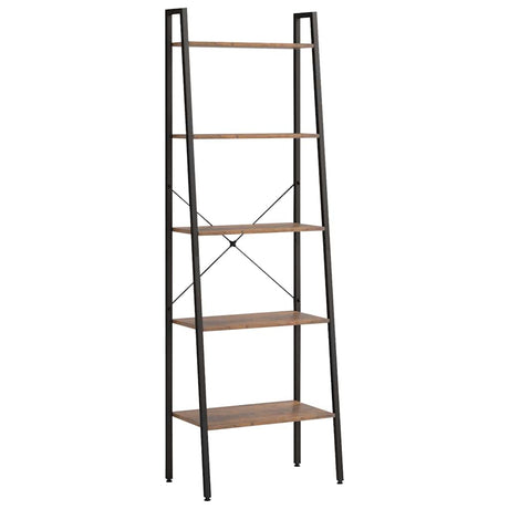 Vidaxl ladderrek met 5 schappen 56x35x174 cm donkerbruin en zwart
