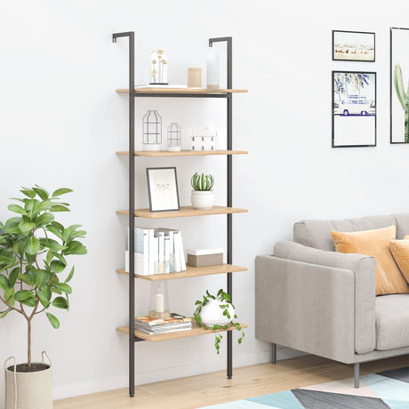 Vidaxl ladderrek met 5 schappen 64x35x185 cm lichtbruin en zwart