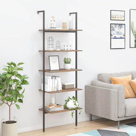 Vidaxl ladderrek met 5 schappen 64x35x185 cm donkerbruin en zwart