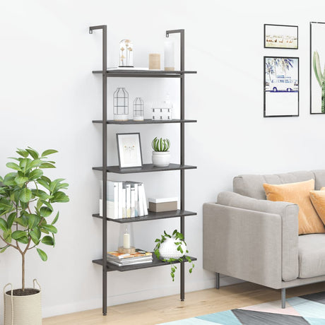 Vidaxl ladderrek met 5 schappen 64x35x185 cm zwart
