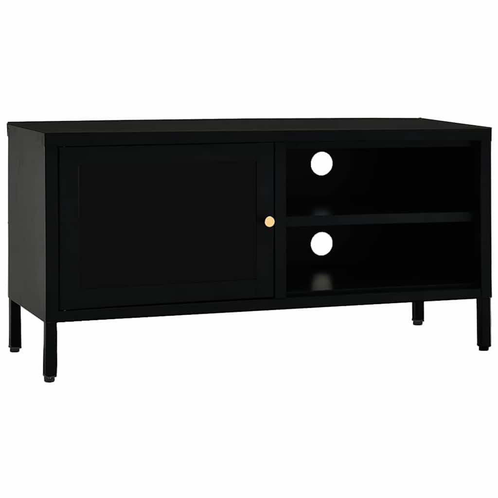 Vidaxl tv-meubel 90x30x44 cm staal en glas zwart