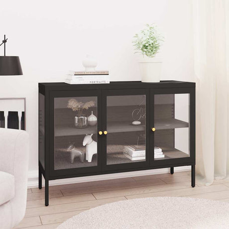 Vidaxl dressoir 105x35x70 cm staal en glas zwart