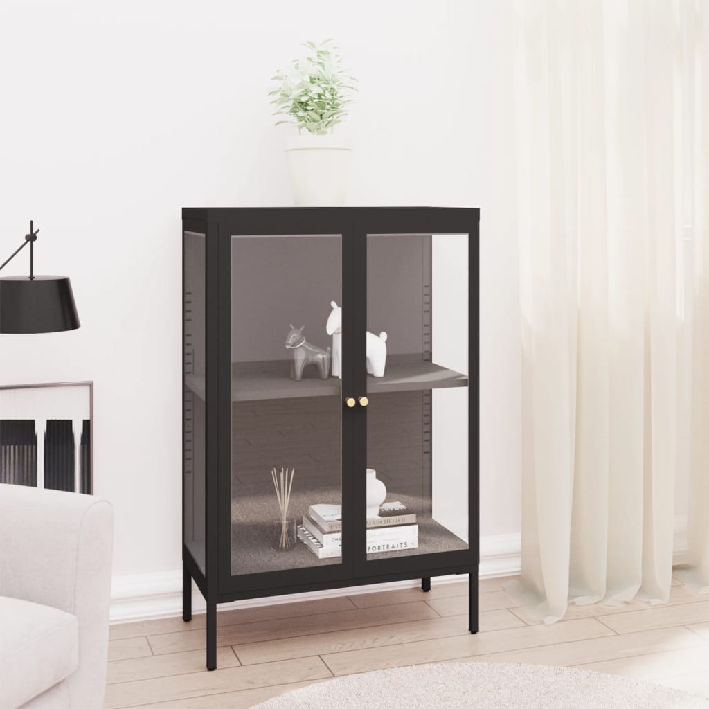Vidaxl dressoir 75x35x105 cm staal en glas zwart