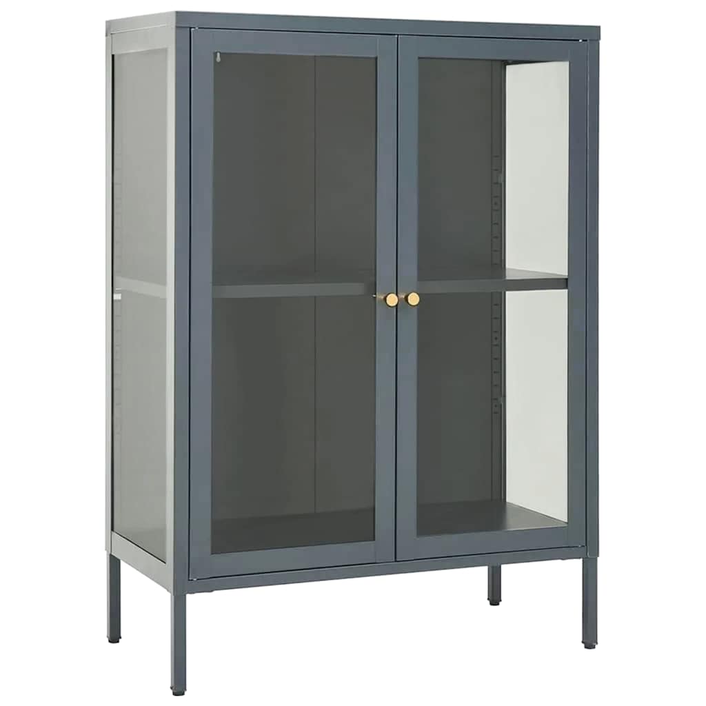 Vidaxl dressoir 75x35x105 cm staal en glas antracietkleurig