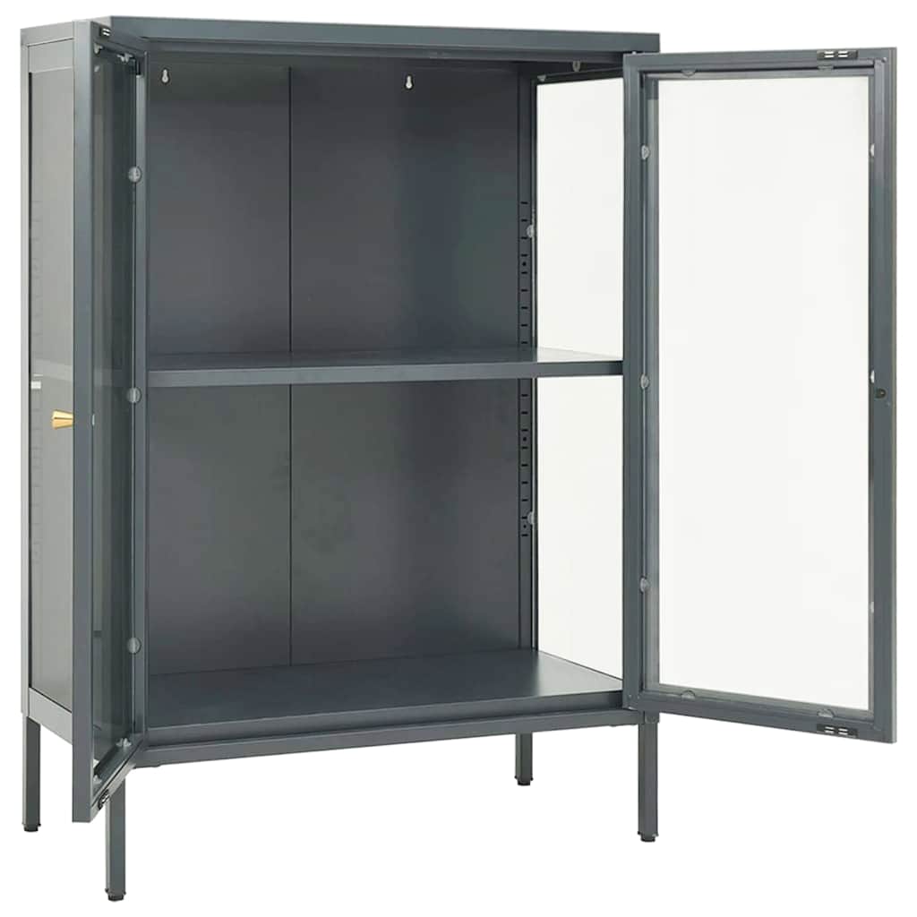 Vidaxl dressoir 75x35x105 cm staal en glas antracietkleurig