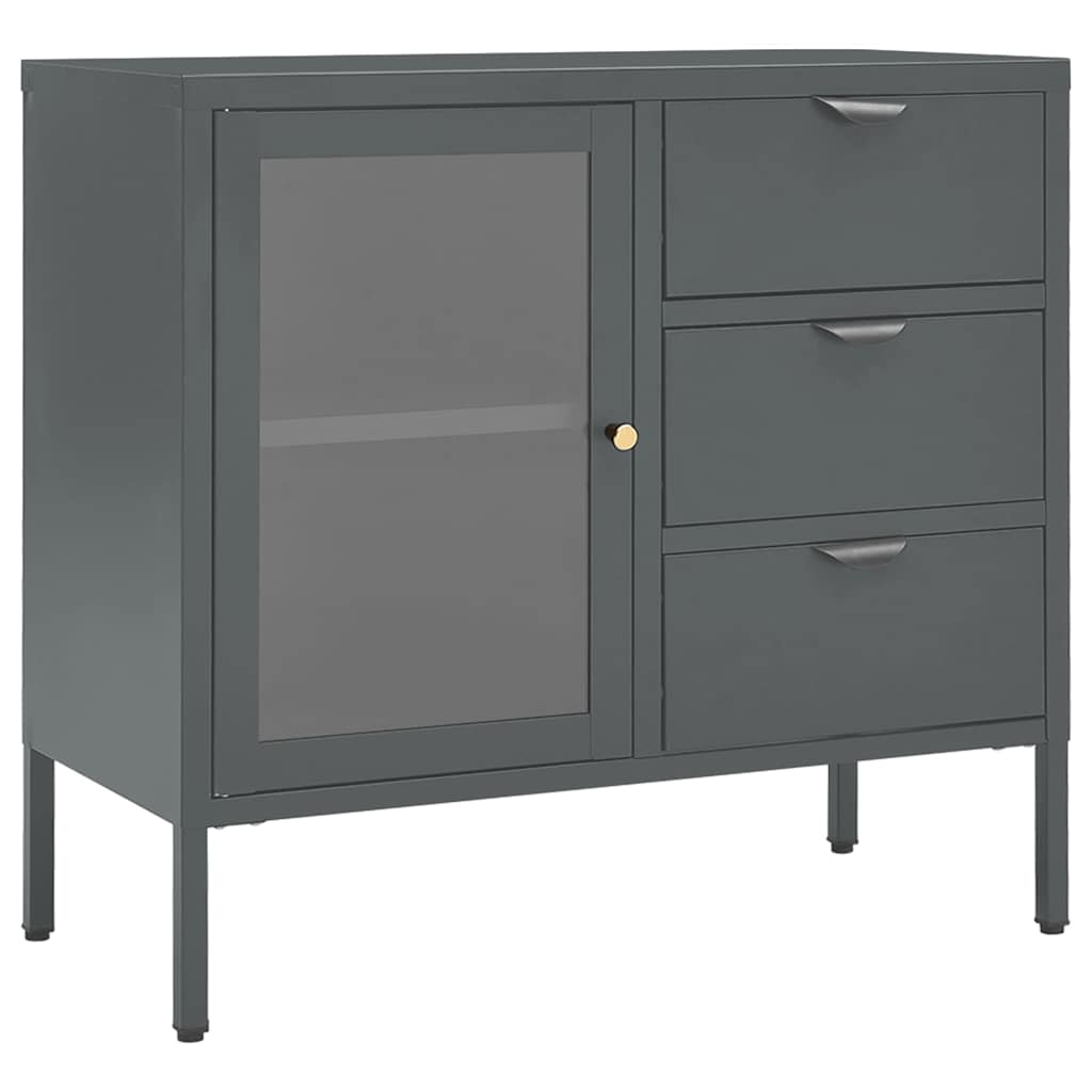 Vidaxl dressoir 75x35x70 cm staal en gehard glas antracietkleurig