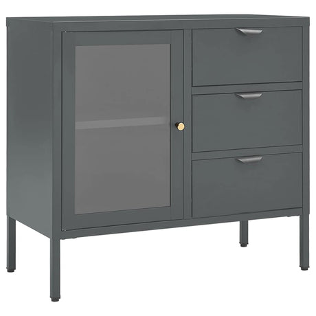 Vidaxl dressoir 75x35x70 cm staal en gehard glas antracietkleurig