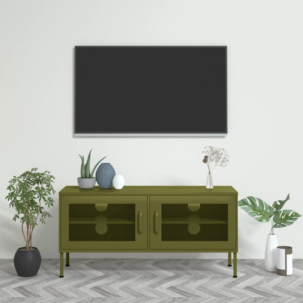 Vidaxl tv-meubel 105x35x50 cm staal olijfgroen