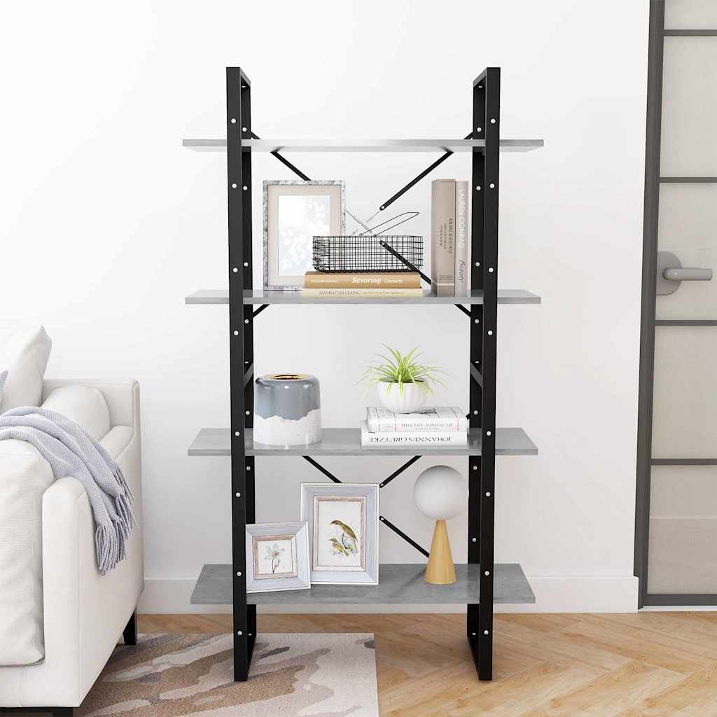 Vidaxl boekenkast met 4 schappen 80x30x140 cm spaanplaat betongrijs