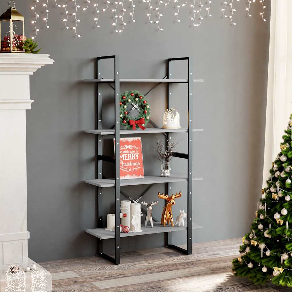 Vidaxl boekenkast met 4 schappen 80x30x140 cm spaanplaat betongrijs