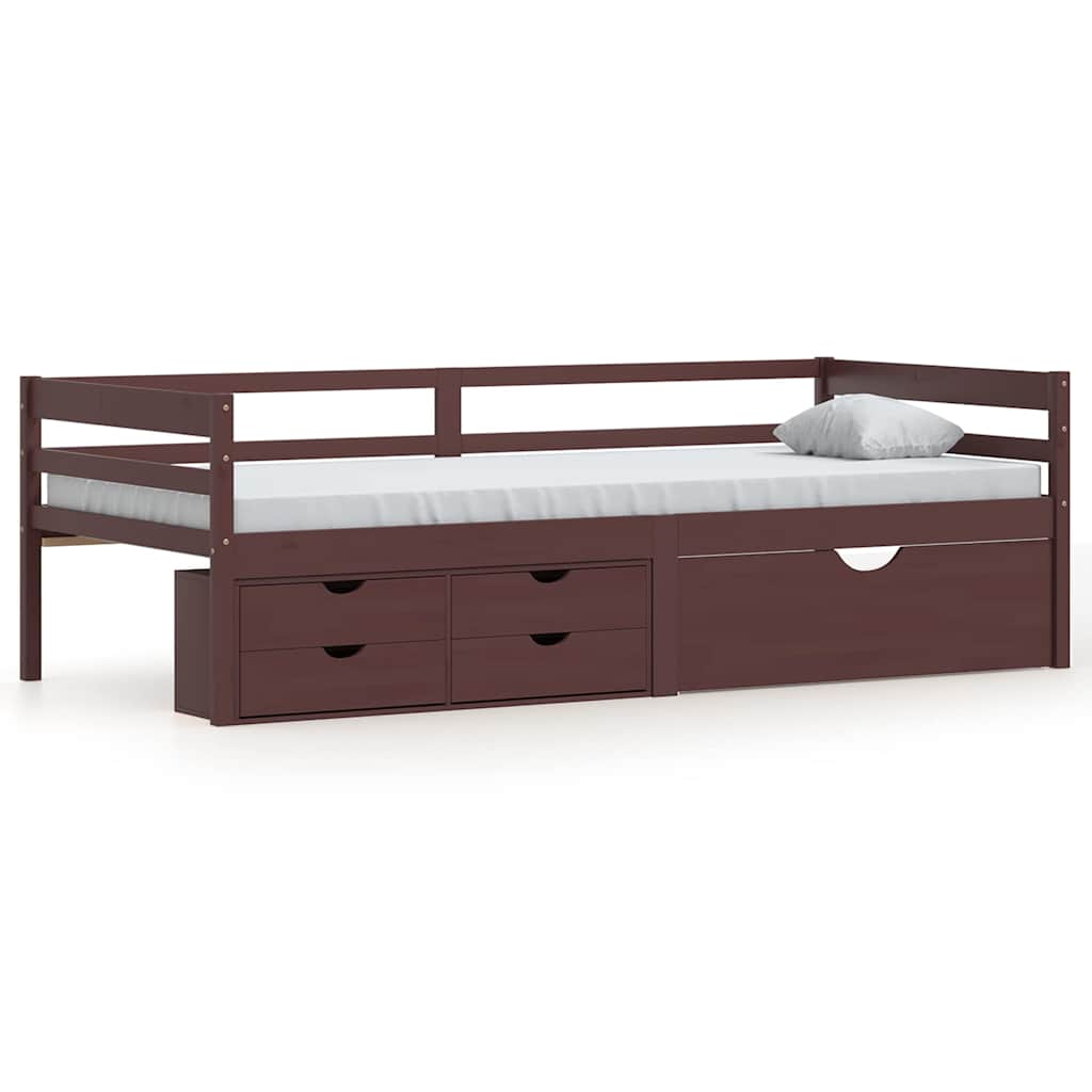 Vidaxl bedframe met lades en kast grenenhout donkerbruin 90x200 cm
