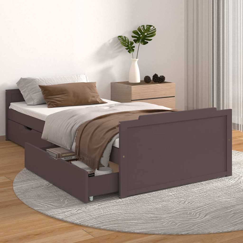 Vidaxl bedframe met lades massief grenenhout donkerbruin 90x200 cm