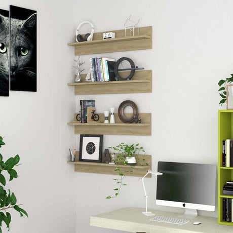 Vidaxl wandschappen 4 st 80x11,5x18cm bewerkt hout sonoma eikenkleurig