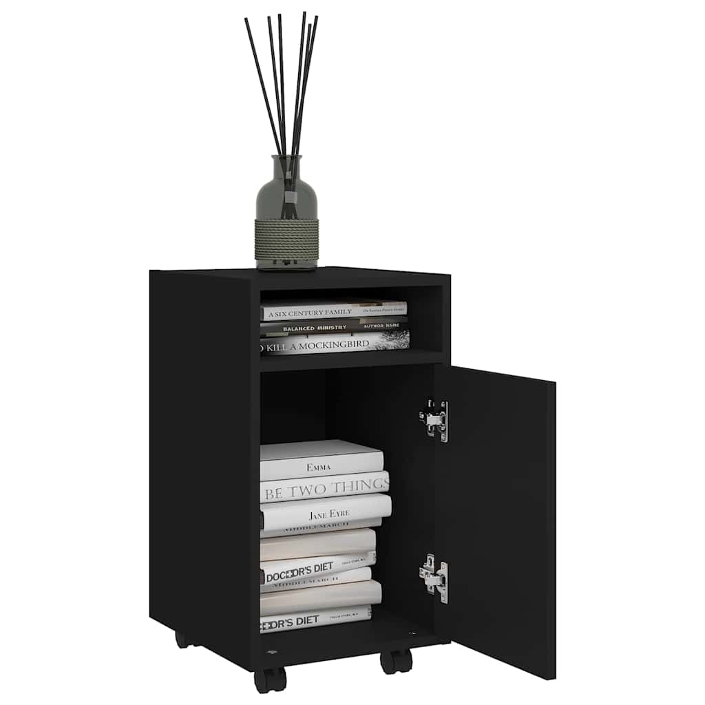 Vidaxl bijzetkast met wielen 33x38x60 cm bewerkt hout zwart