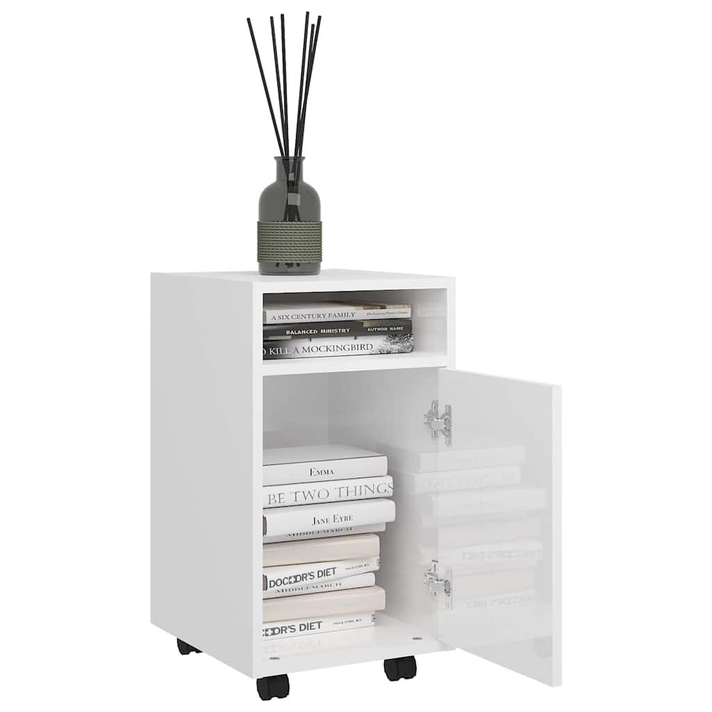Vidaxl bijzetkast met wielen 33x38x60 cm bewerkt hout hoogglans wit