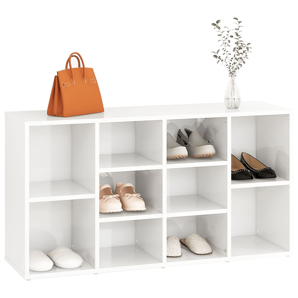 VidaXL Shoes Bank 103x30x54.5 cm Processed Wood High Gloss White