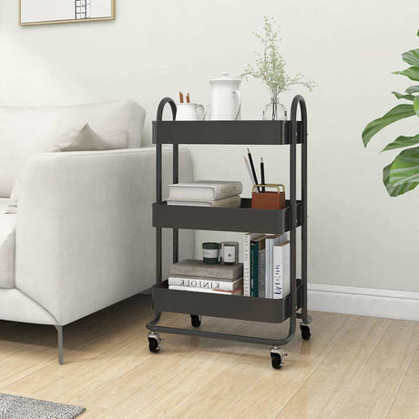 Vidaxl trolley 3-laags 43x34x79 cm staal antracietkleurig