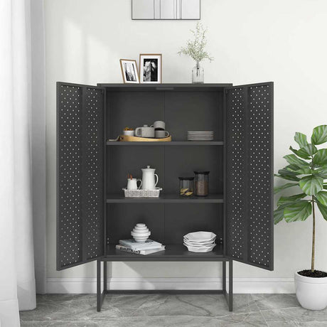 Vidaxl hoge kast 80x35x135 cm staal antracietkleurig