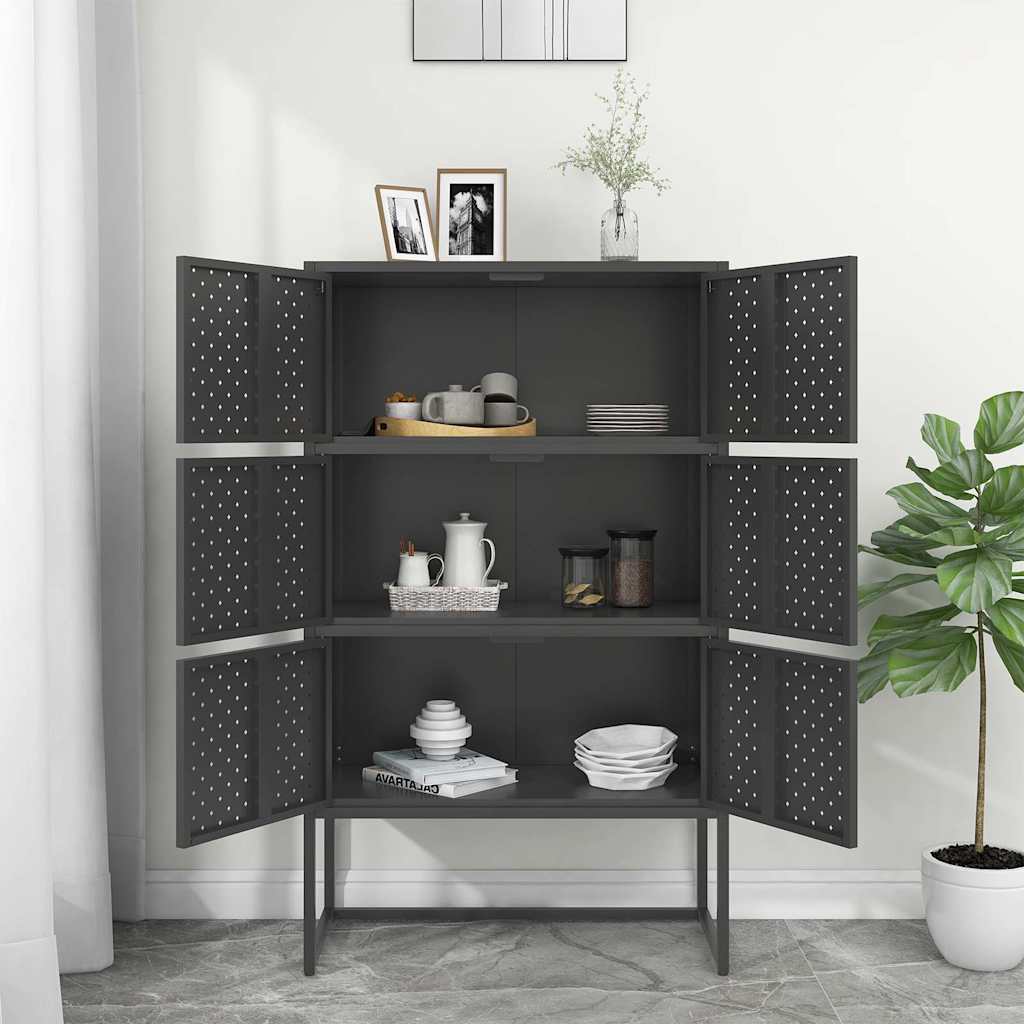 Vidaxl hoge kast 80x35x135 cm staal antracietkleurig