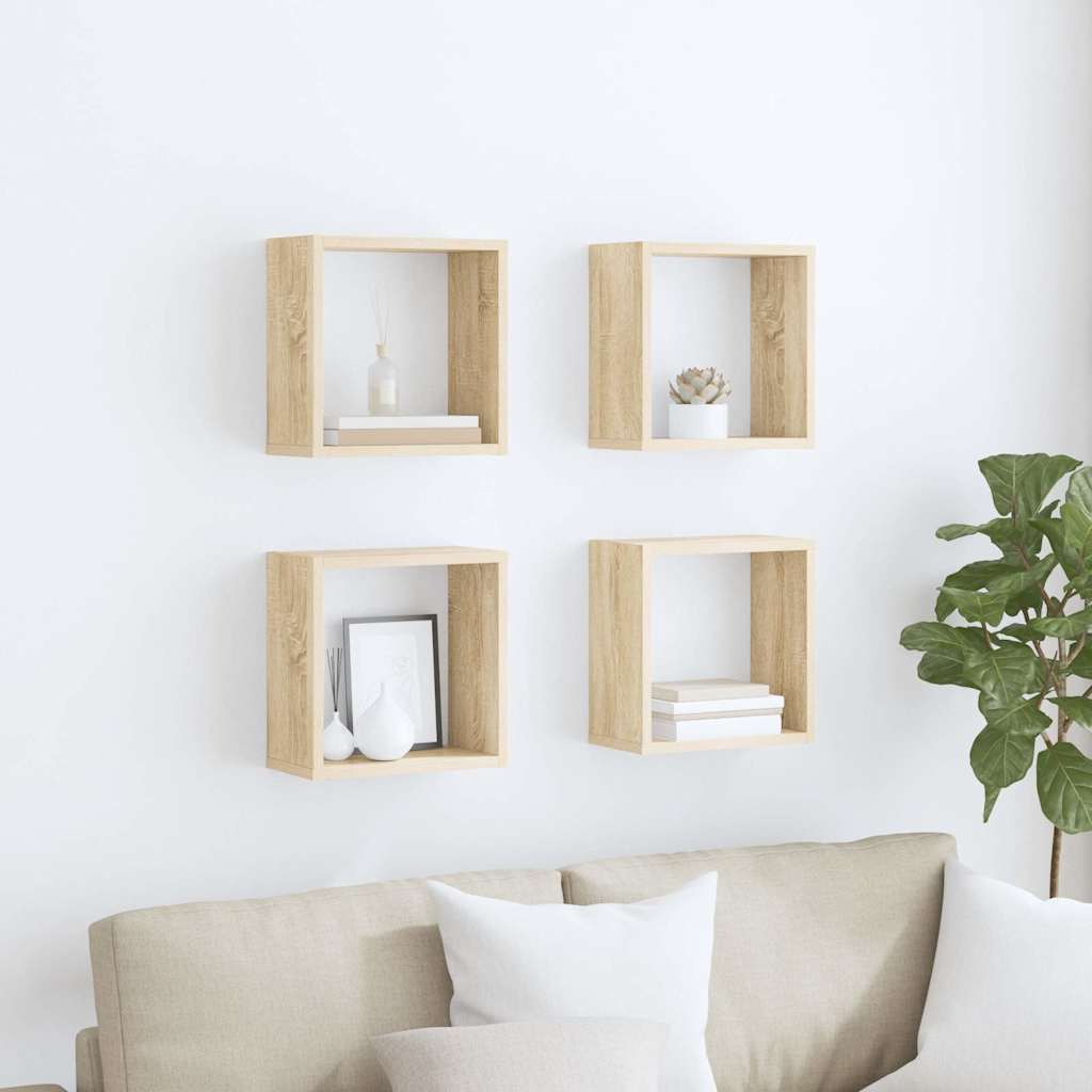 Vidaxl wandschappen kubus 4 st 30x15x30 cm sonoma eikenkleurig