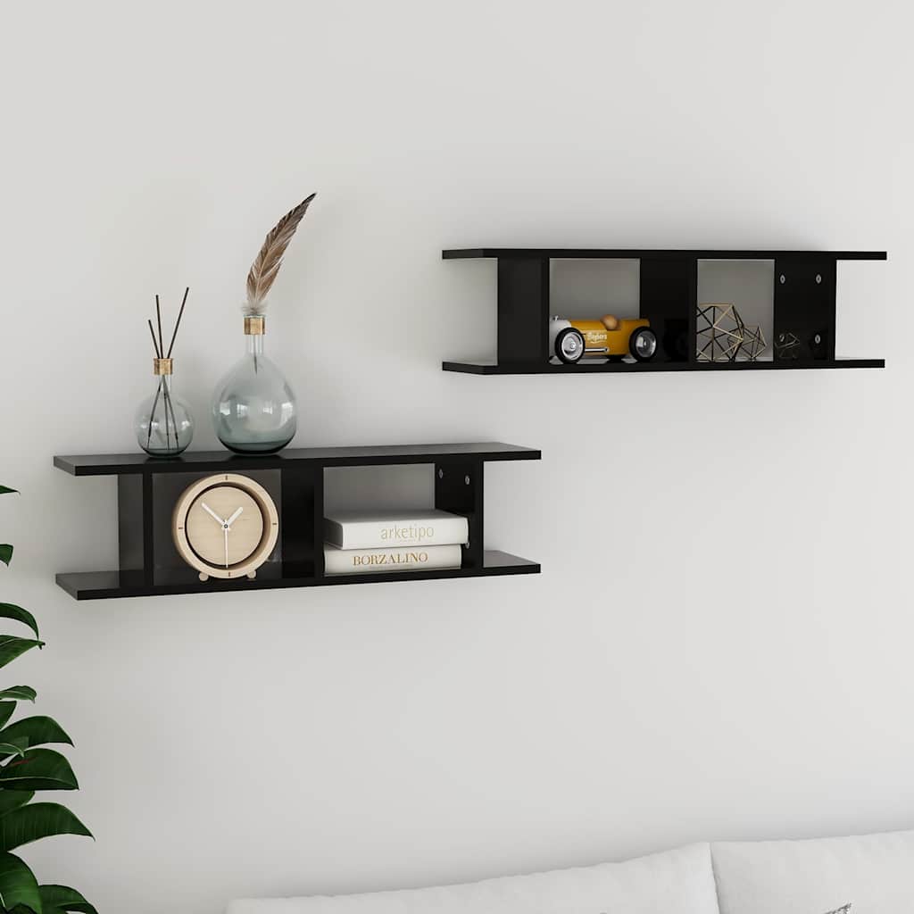 Vidaxl wandschappen 2 st 75x18x20 cm bewerkt hout zwart