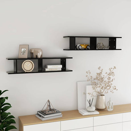 Vidaxl wandschappen 2 st 90x18x20 cm bewerkt hout zwart