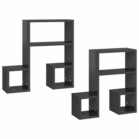 Vidaxl wandschappen 2 st 50x15x50 cm bewerkt hout hoogglans grijs