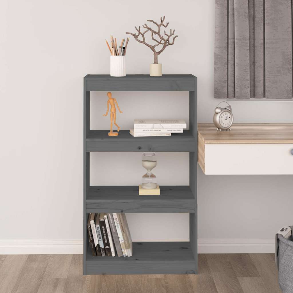 Vidaxl boekenkast kamerscherm 60x30x103,5 cm massief grenenhout grijs