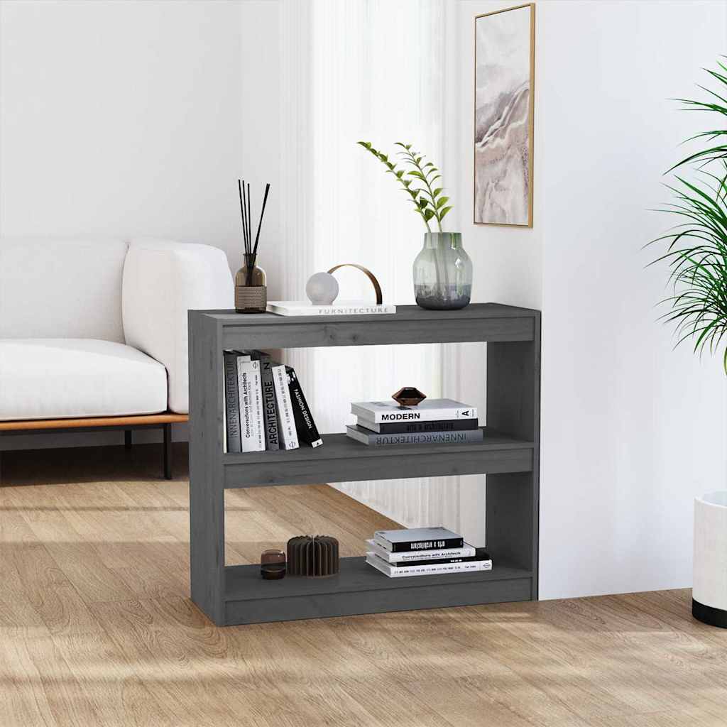 Vidaxl boekenkast kamerscherm 80x30x71,5 cm massief grenenhout grijs
