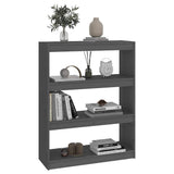 Vidaxl boekenkast kamerscherm 80x30x103,5 cm massief grenenhout grijs