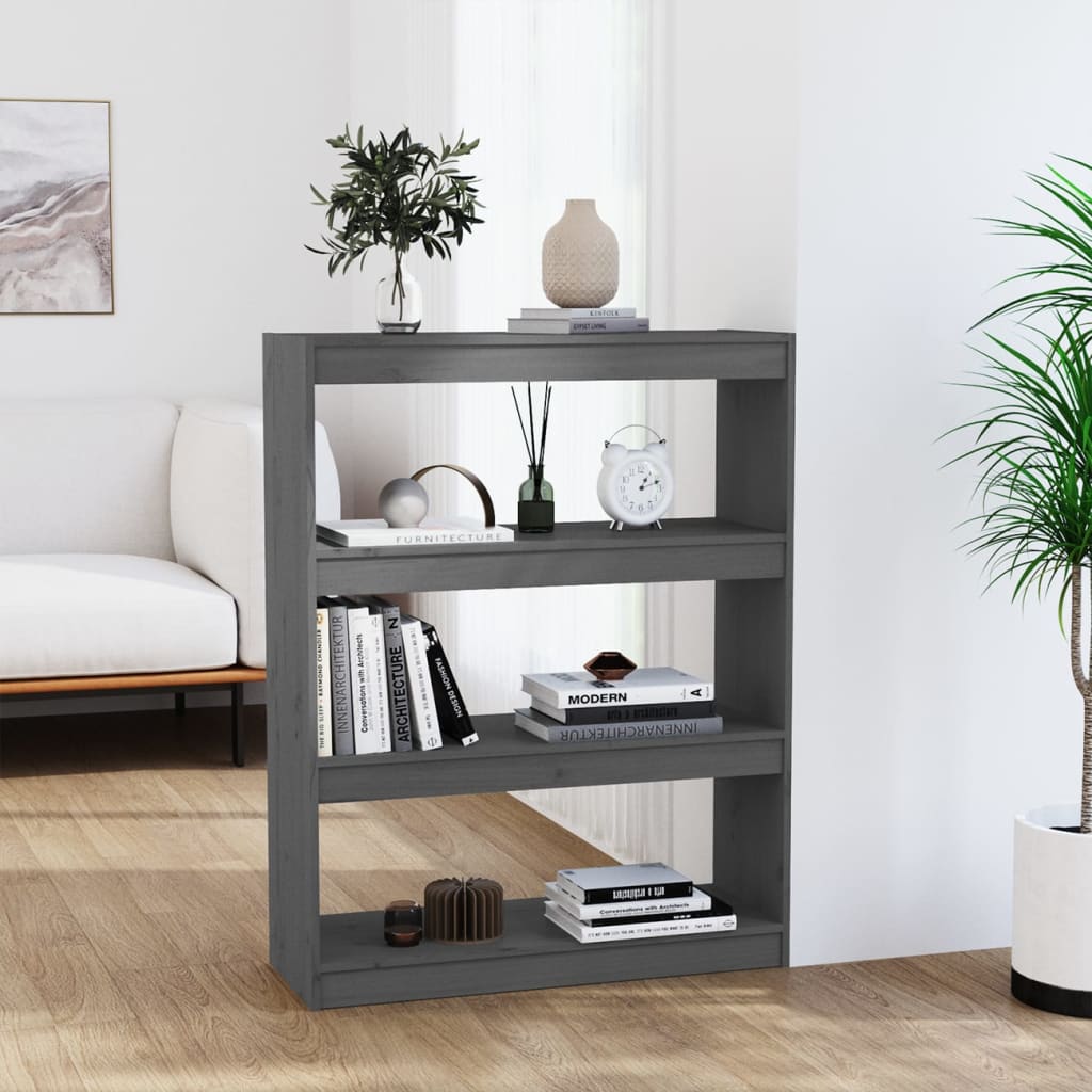 Vidaxl boekenkast kamerscherm 80x30x103,5 cm massief grenenhout grijs