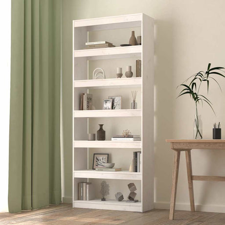 Vidaxl boekenkast kamerscherm 80x30x199,5 cm massief grenenhout wit