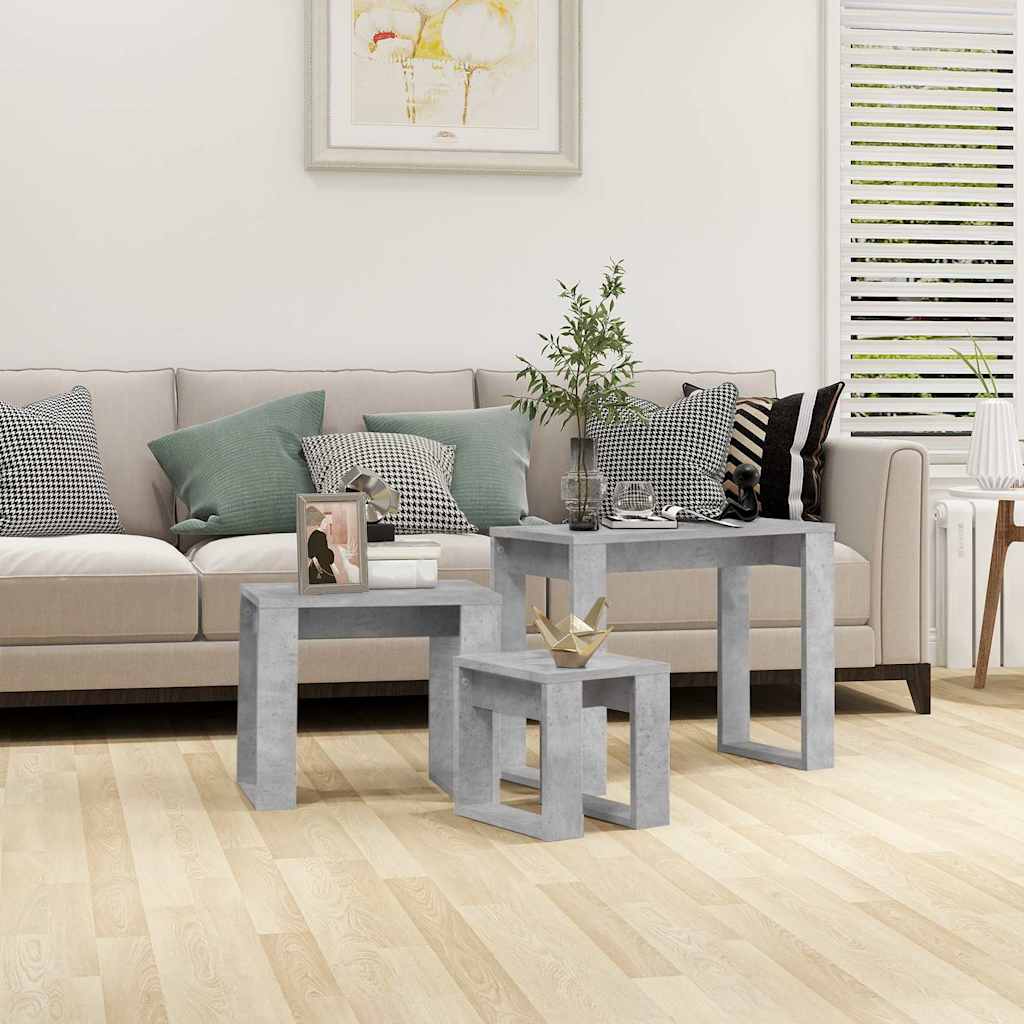 Vidaxl 3-delige tafeltjesset bewerkt hout betongrijs