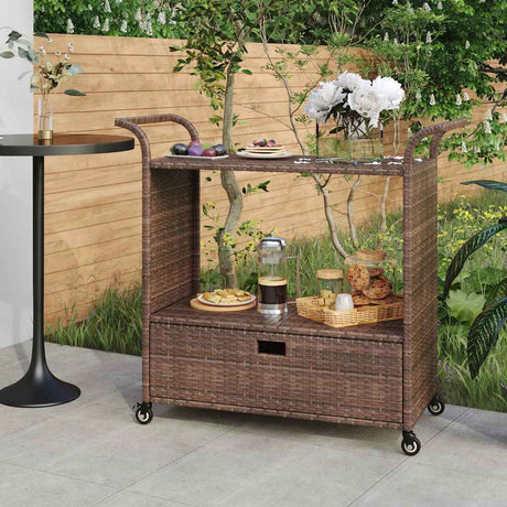 Vidaxl serveerwagen met lade 100x45x97 cm poly rattan bruin