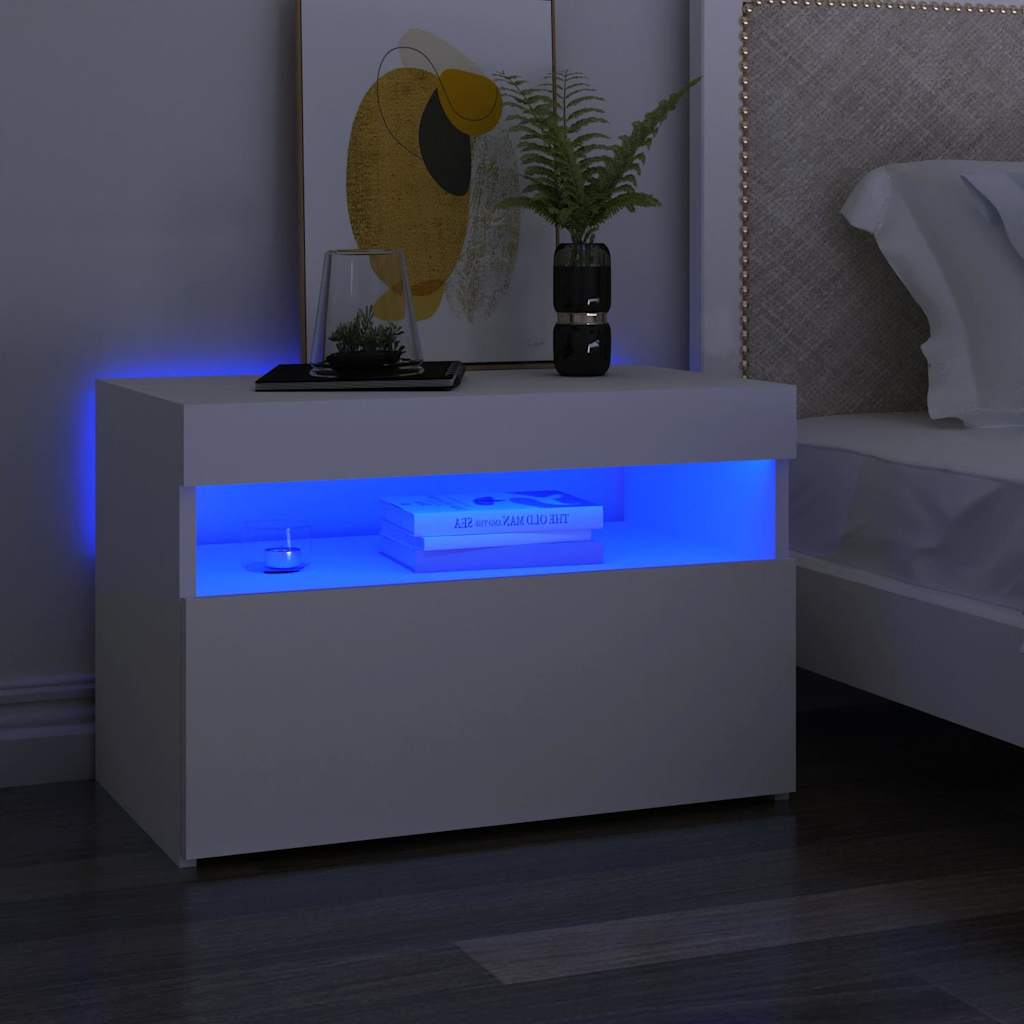 Vidaxl nachtkastje met led-verlichting 60x35x40 cm bewerkt hout wit