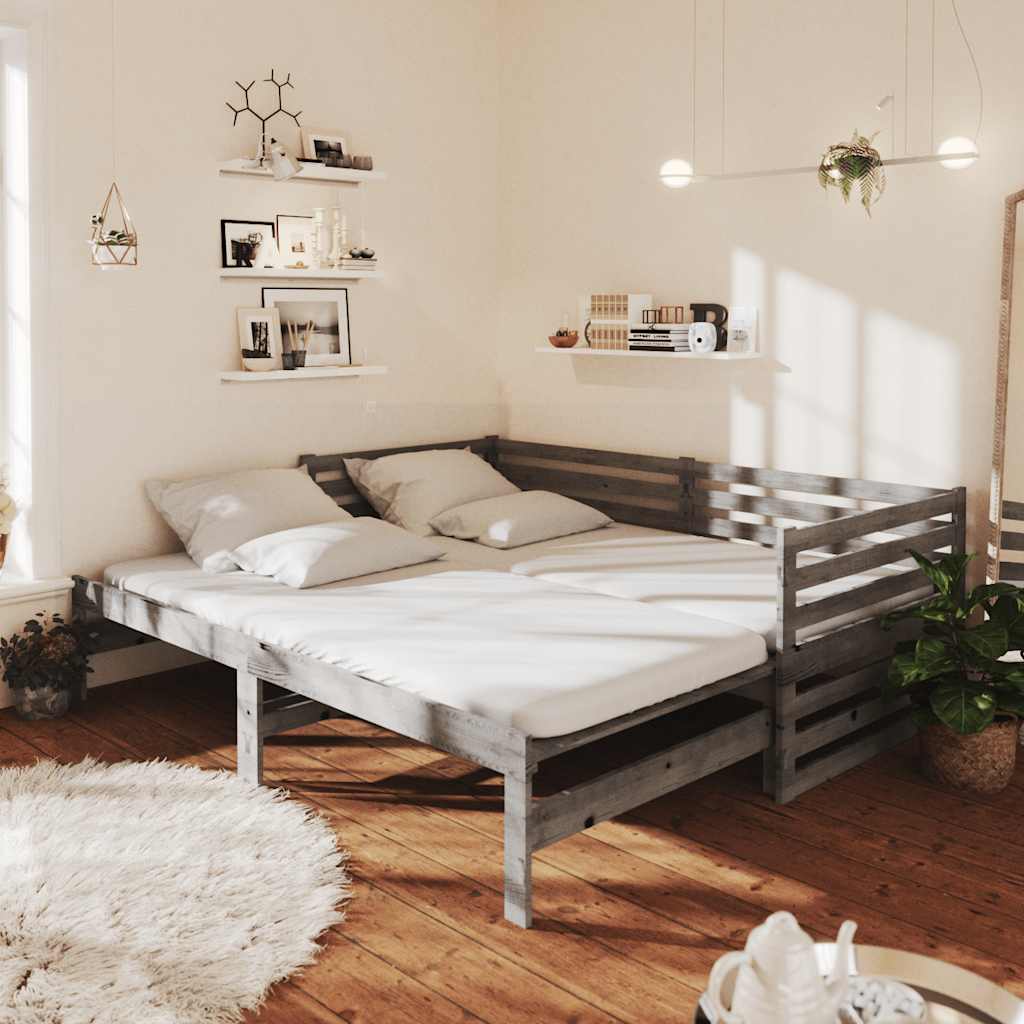 Vidaxl bedbank uitschuifbaar massief grenenhout grijs 2x(90x200) cm