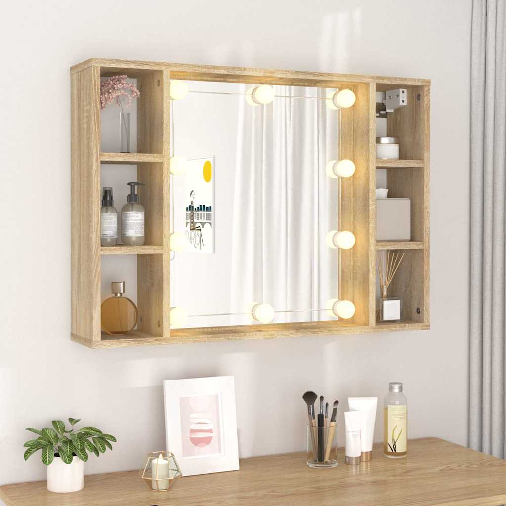 Vidaxl spiegelkast met led-verlichting 76x15x55 cm sonoma eikenkleur