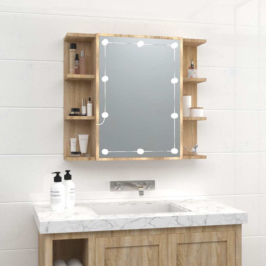 Vidaxl spiegelkast met led-verlichting 70x16,5x60 cm sonoma eikenkleur