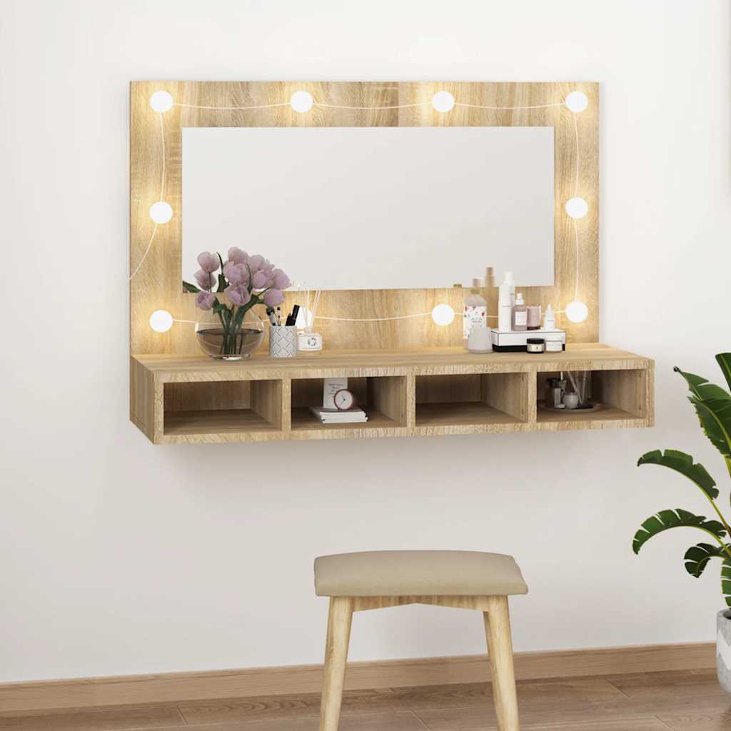 Vidaxl spiegelkast met led-verlichting 90x31,5x62 cm sonoma eikenkleur