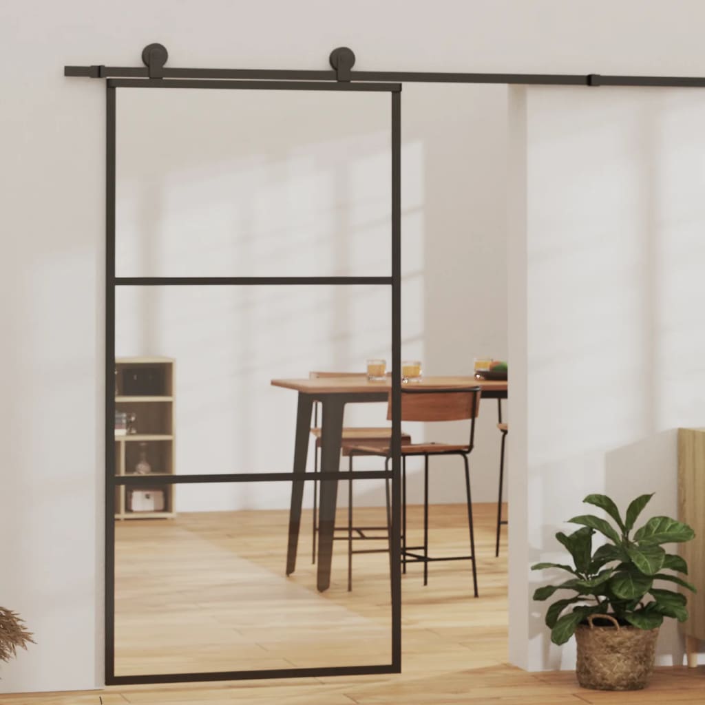 VidaXL Schuifdeur met beslag 102x205 cm aluminium en ESG-glas