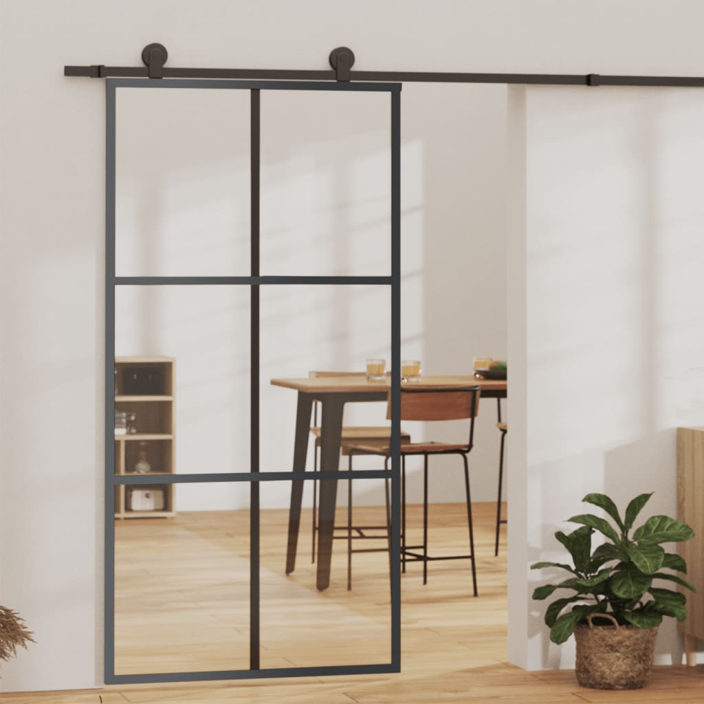 VidaXL Schuifdeur met beslag 102x205 cm aluminium en ESG-glas