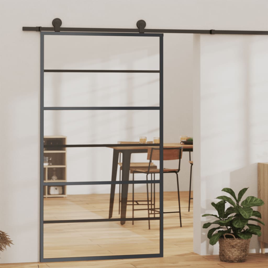 VidaXL Schuifdeur met beslag 102x205 cm aluminium en ESG-glas