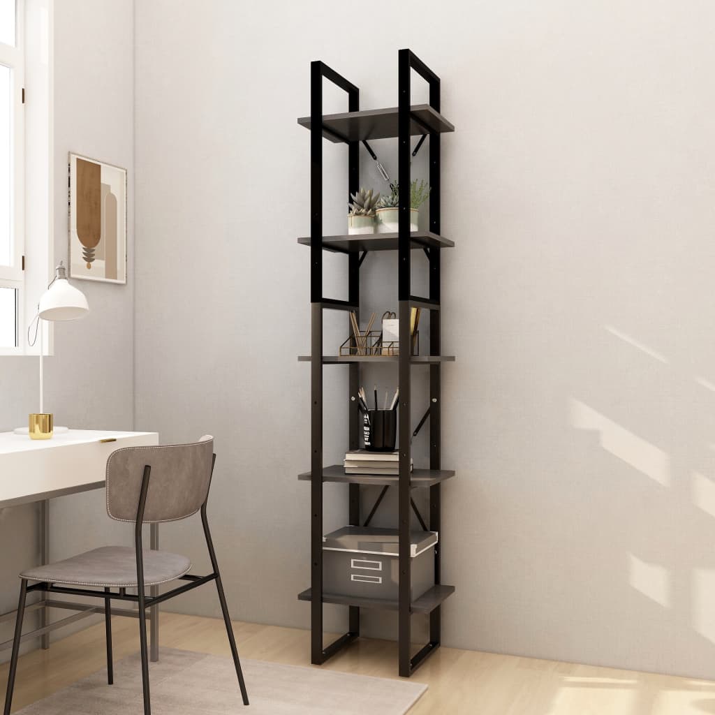 Vidaxl boekenkast met 5 schappen 40x30x175 cm massief grenenhout grijs